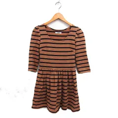 スナイデル SNIDEL フレア ボーダー ニット ワンピース ミニ ギャザー ラウンドネック 七分袖 1 茶 ブラウン /NT5