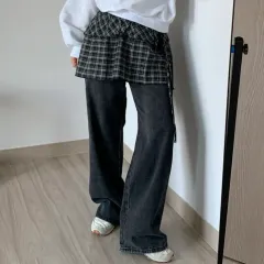 チェック レイヤード ラップスカート