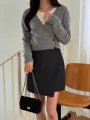 ファー スカート 新作 デニム ポケット スカート 斜めボーダー アシンメトリー スリット