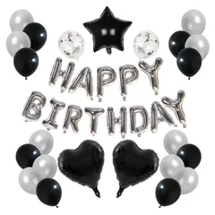 【送料無料】Lausatek 誕生日 バルーン 飾り付け 風船 ハッピー バースデー happy birthday ガーランド ハート風船 紙吹雪風船 装飾 お祝い サプライズ シルバー ブラック パーティーセット