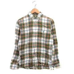 コーエン coen ボタンダウン シャツ ブラウス 長袖 コットン チェック XS グリーン 緑 /KT35