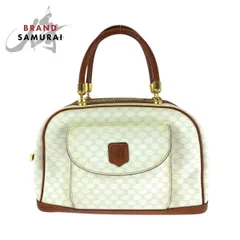 美品 CELINE セリーヌ ヴィンテージ マカダム ホワイト ブラウン ゴールド金具 PVC ハンドバッグ ミニボストンバッグ レディース 502158【中古】