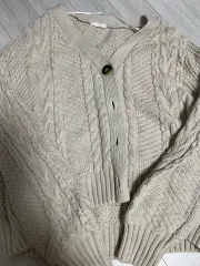 ヴィンテージ アイボリー ケーブル編み カーディガン