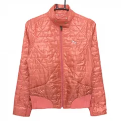 【美品】プーマ 2WAY中綿リバーシブルジャケット サーモンピンク キルティング風 裏ボール総柄 袖着脱可 レディース M ゴルフウェア PUMA