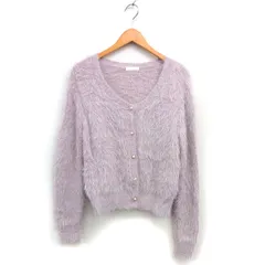 ミーア MIIA シャギーニット カーディガン リブ クロップド ラウンドネック 長袖 F スモーキーピンク /NT8