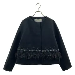 ADORE / アドーア | ウール アルパカ ビジュー装飾 ノーカラージャケット | 36 | ブラック | レディース