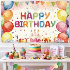 【送料無料】Paready バースデー タペストリー 誕生日 飾り付け 大判 ハッピーバースデー 飾り Happy Birthday フォトポスター 写真背景 おしゃれ デコレーション 装飾 大人 女の子 男の子 水彩 カラフル