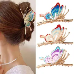 【送料無料】バンスクリップ 大きめ 3個セット ヘアクリップ しっかりとまる 花 蝶 ヘアアクセサリー 髪留め 人気 韓国風 おしゃれ 可愛い 濃密な髪も使用可能 オフ ィス 通勤 結婚式 レディース 贈り物 (1#)