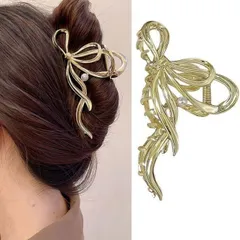 【送料無料】HAPVITAL バンスクリップ ヘアクリップ オフ ィス シンプル ヘアアクセサリー 髪留め 人気 韓国風 おしゃれ 贈り物 レディース用 大きめ オフ ィス 髪飾り クリップ (メタルリボンデザイン)