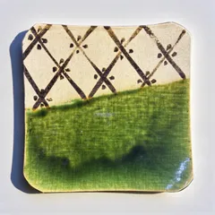 美濃焼 織部 四角皿 作家物 角皿 取り皿 盛り皿 飾り皿 平皿 和食器 骨董品 アンティーク