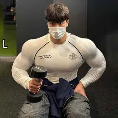 [L]メンズ ファッション 服 男性用 オシャレ シンプル 大人 かっこいい 大きいサイズ ストリート 紳士服 フィットネス 長袖 速乾 ストレッチ スポーツ T シャツ 通気性 コンプレッション ウェア ランニング 筋トレ ベース トレーニング