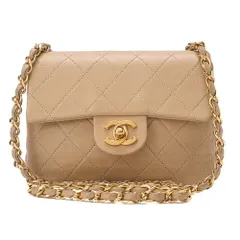 CHANEL シャネル   チェーンショルダー バッグ 　ミニマトラッセ 17cm　ターンロック　ラムスキン  ベージュ　ゴールド金具 　レディース【中古】【送料無料】