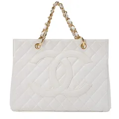 CHANEL シャネル  トートバッグ 　マトラッセ 　キャビアスキン　ココマーク 　白　 チェーンハンド　ゴールド金具 レディースバッグ ブランド【中古】【送料無料】