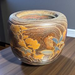 桐火鉢 手あぶり 蒔絵 煙草盆 鳥草花図 火鉢 陶器 時代物 古道具 骨董
