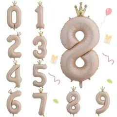 【送料無料】MAEXUS バルーン 数字 誕生日 風船 バースデー 飾り 40インチ 大きい ナンバー 8 の誕生日バルーン バースデーバルーン 王冠付き バースデー パーティー デコレーション セット 結婚式 パーティー 記念日 飾り付け (キャラメルカラー