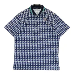 サイズ：L AND PER SE アンパスィ  半袖ポロシャツ 総柄 ネイビー系 [240101608854] ゴルフウェア メンズ ストスト