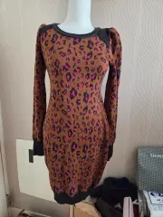 EGOIST ヒョウ柄 レオパード Long ロング ニット Tシャツ 兼 ONE PIECE ワンピース 55サイズ