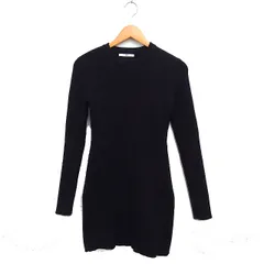 スライ SLY リブ ニット タイト ワンピース 長袖 ひざ丈 無地 綿混 F ブラック 黒 /FT34