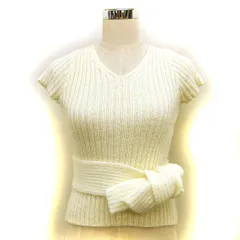 クードシャンス CdeC COUP DE CHANCE Vネック ニット セーター リボン リブ ストレッチ 半袖 38 オフホワイト /NT25