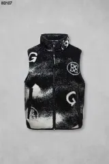 (新品) ジーフォア メンズ ブラック アンド ホワイト パープル フリース パータン ダウン ベスト