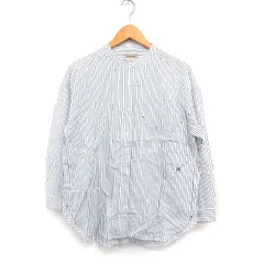 ハートマーケット HEART MARKET ストライプ シャツ 長袖 バンドカラー 綿麻 F ホワイト 白 グレー 灰 /FT20