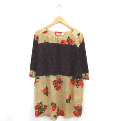 スーパーハッカ SUPER HAKKA ワンピース 膝下丈 花柄 水玉 ボートネック ウール 薄手 七分袖 ブラウン ベージュ 茶 /TT13