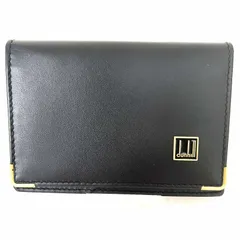 SD5344 美品！ dunhill ダンヒル レザー ブラック 二つ折り カードケース カード入れ 名刺入れ 金具ゴールド メンズ ビジネス マチ付き