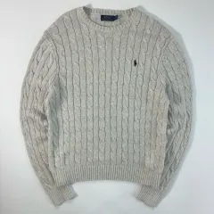 POLO ポロ ラルフローレン 刺繍 コットン グレー ケーブル編み ニット