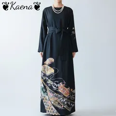 ❦Kaena❦　着物リメイク　大きいサイズ　ロング　ワンピース　ドレス　Aライン　ベルト紐　後ろボタン　黒留袖　正絹　駒刺繍　金箔　金彩　結婚式　卒業式　入学式　パーティー　ステージ衣装　フォーマル　オケージョンドレス　お呼ばれ　結婚式ドレス