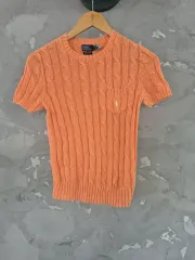 ポロラルフローレン ケーブルニット 半袖 オレンジ色 XS サイズ