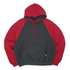 ラッセル RUSSELL 90s 00s バイカラー 2トーン ラグラン スウェットパーカー プルオーバー フェード オールド 珍品 ヴィンテージ アメリカ 古着 メンズ パーカー レッド ブラック / 赤 黒 XXL【中古】
