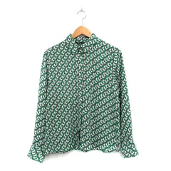 ザラ ZARA シャツ ブラウス 長袖 総柄 XS グリーン 緑 /KT15