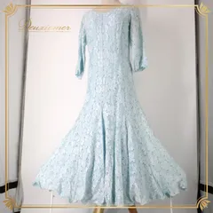社交ダンス 衣装 スタンダード ドレス ワンピース レッスンウェア パーティドレス オールシーズン 水色 ブルー系 U:NA ユーナ 花柄 レース ライトブルー 花柄レース エレガント ボリューム スカート ゆったり 軽やか 伸縮性 おしゃれ デザイン