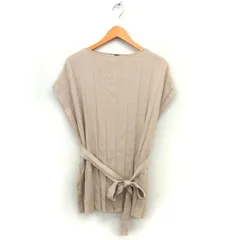 ミラオーウェン Mila Owen リブ ニット フレンチスリーブ リボン ボートネック スリット 半袖 0 ベージュ /NT4