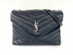 YVES SAINT LAURENT イブサンローラン ルル Vステッチ チェーンショルダー ネイビー 保存袋有 ブランドバッグ