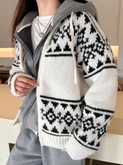 シザー ジャガード ジップアップ ルーズフィット タンタン ベーシック カジュアル