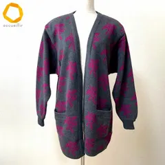 #wnc グッチ GUCCI カーディガン 40 グレー ピンク系 ヴィンテージ オールドグッチ ニット 総柄 イタリア製 美品 レディース [980121］のサムネイル