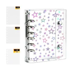 【送料無料】シール帳 バインダー 透明・星柄 A7 小さいサイズ 【両面収納・20枚リフィル＋下敷き2枚付き】 手帳 シンプル 女の子 男の子 推し活・コラージ コラージュ シール収納 6穴 大容量 持ち運び便利