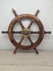 美品】船の舵 ラット 61cm 木製 インテリア アンティーク 置物 レトロ 