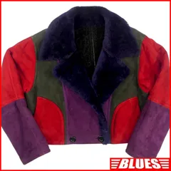 ムートンジャケット ムートンコート 黒 レザー メンズ 古着 M マルチカラー ムートンアイテム一覧←SEULB屋着古← HS561