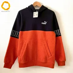#wnc プーマ PUMA トレーナー・パーカー L 黒 オレンジ フリース 切替 フード ロゴ タグ付き 未使用 メンズ [990336]