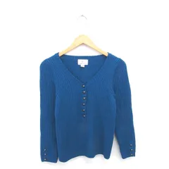 組曲 クミキョク KUMIKYOKU リブニット セーター Ｖネック ハーフボタン ウール 長袖 6 ブルー 青 /TT11