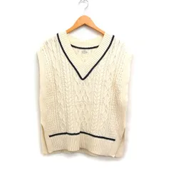 グリーンレーベルリラクシング ユナイテッドアローズ green label relaxing ケーブル編み ニット ベスト Vネック 配色ライン ウール F アイボリー 白 /FT31