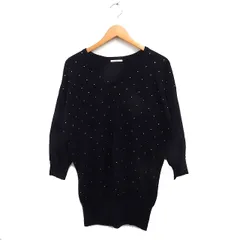 シップス SHIPS ウール Vネック ニット セーター 長袖 ドルマンスリーブ ラインストーン ブラック 黒 /FT3