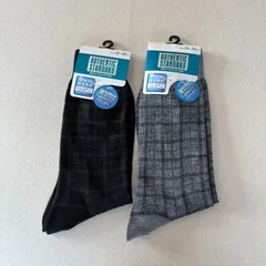［新品未使用］ 紳士クールビズクルー丈ソックス2足セット 紳士靴下 メンズソックス まとめ売り ［25～26cm］ 薄地タイプ 薄手［フリーサイズ］ 春夏 グレー ブラック ビジネスソックス チェック柄