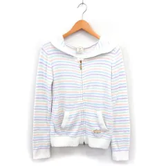 ジェラートピケ gelato pique ルームウェア もこもこ ボーダー パーカー ロゴ刺繍 ジップアップ リブ 長袖 F オフホワイト /NT4