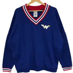BOX LUNCH WONDER WOMAN スウェット トレーナー フロントプリント バックプリント オーバーサイズ ビッグシルエット Vネック China製 XLサイズ ブルー