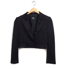 ザラ ZARA ラメ テーラードジャケット クロップド丈 無地 S ブラック 黒 /FT43