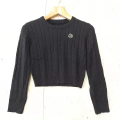 GRL グレイル ケーブル編み ロゴ刺繍 ニット セーター トップス ワンポイント ブラック Fサイズ ◎_〇◇