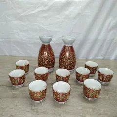 昭和レトロ 工芸品 九谷焼 花詰シリーズ 酒器セット 徳利＆おちょこ 12点セット 未使用品 S519